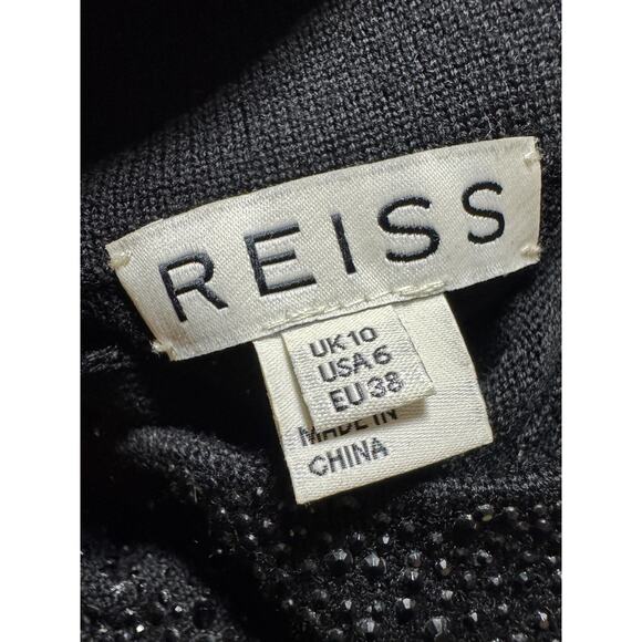 Reiss Dress Womens 6 Black Wool Knit Rhinestone Bodycon Cap Sleeve Modest - Picture 5 of 14